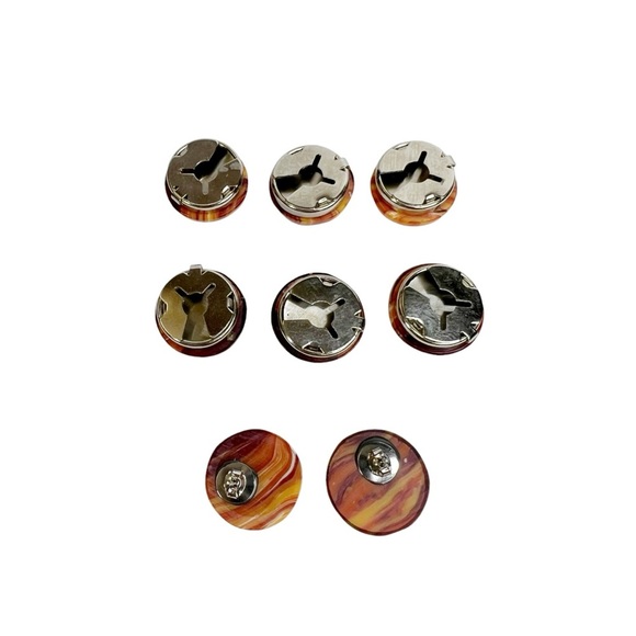 Handmade Round Orange Faux Agate Stone Button Covers & Pierced Earrings - Picture 2 of 9